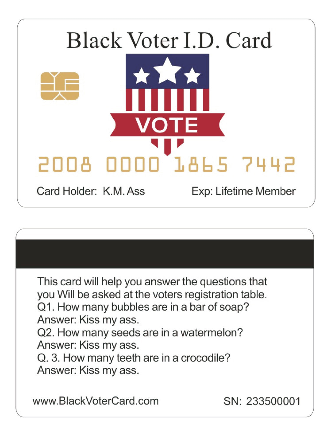 Official Black Voter I.D. Card™ (4 PACK) Free Shipping..