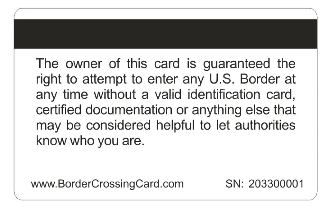 Official Border Crossing Card™  (4 PACK) Free Shipping..