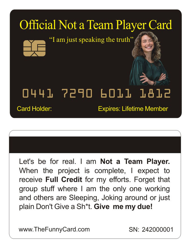 Official I Am Not A Team Player Card™ (4 PACK) Free Shipping..